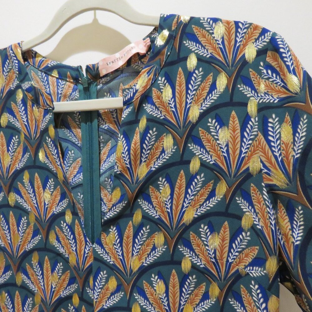 ANTHROPOLOGIE TRAFFIC PEOPLE Metallic Leaf Print Wide Leg Jumpsuit Boho - Size M - Picture 8 of 16